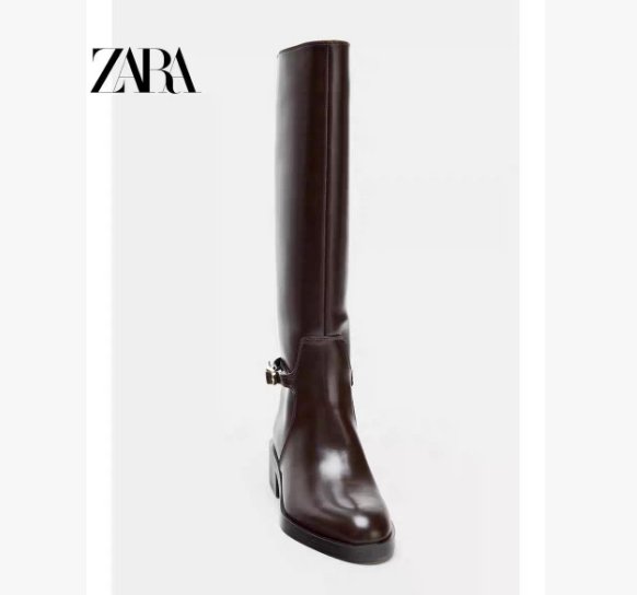 מגף רכיבה ZARA לנשים – תקריב חזית עם גימור דמוי עור