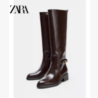 מגפי רכיבה לנשים ZARA לחורף, חום כהה בזווית אלכסונית