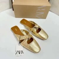 סנדלי נשים מוזהבות שטוחות לאישה בהשראת זארה ZARA