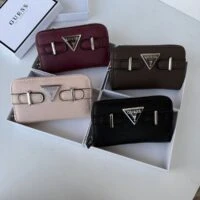 ארנק נשים קומפקטי עם רוכסן היקפי ולוגו GUESS