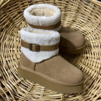 UGG מגפי חורף נשים קצרים עם פרווה ואבזם