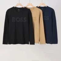 BOSS חולצת טריקו ארוכה לגברים עם לוגו