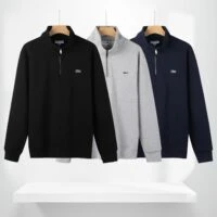 Lacoste סווטשרט רבע-רוכסן לגברים עם לוגו רקום