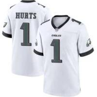 ג'רזי אוהדים Philadelphia Eagles לגברים בצבע לבן, תצוגה קדמית ואחורית עם מספר 1