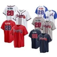 חולצת בייסבול Atlanta Braves לאוהדים, מבחר צבעים ודגמים עם OLSON 28